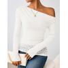 ZESICA Women’s Long Sleeve Off Shoulder Tops Fall 2026 Casual Boat Neck Lace Slim Fit Going Out Y2k Shirts Blouses(White)