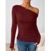 ZESICA Women’s Long Sleeve Off Shoulder Tops Fall 2026 Casual Boat Neck Lace Slim Fit Going Out Y2k Shirts Blouses(Wine)