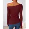 ZESICA Women’s Long Sleeve Off Shoulder Tops Fall 2026 Casual Boat Neck Lace Slim Fit Going Out Y2k Shirts Blouses(Wine)