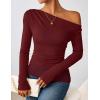 ZESICA Women’s Long Sleeve Off Shoulder Tops Fall 2026 Casual Boat Neck Lace Slim Fit Going Out Y2k Shirts Blouses(Wine)