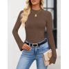 ZESICA Women’s Long Sleeve Shirts 2026 Spring Mock Neck Ribbed Slim Fit Tops Basic Tees Dressy Casual Outfits Clothes(Brown)