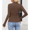 ZESICA Women’s Long Sleeve Shirts 2026 Spring Mock Neck Ribbed Slim Fit Tops Basic Tees Dressy Casual Outfits Clothes(Brown)