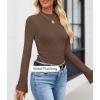 ZESICA Women’s Long Sleeve Shirts 2026 Spring Mock Neck Ribbed Slim Fit Tops Basic Tees Dressy Casual Outfits Clothes(Brown)