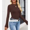 ZESICA Women’s Long Sleeve Shirts 2026 Spring Mock Neck Ribbed Slim Fit Tops Basic Tees Dressy Casual Outfits Clothes(Darkbrown)