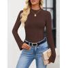 ZESICA Women’s Long Sleeve Shirts 2026 Spring Mock Neck Ribbed Slim Fit Tops Basic Tees Dressy Casual Outfits Clothes(Darkbrown)