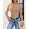 ZESICA Women’s Long Sleeve Shirts 2026 Spring Mock Neck Ribbed Slim Fit Tops Basic Tees Dressy Casual Outfits Clothes(Khaki)