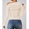 ZESICA Womens Off Shoulder Long Sleeve Tops 2026 Spring Casual Boat Neck Ruched Slim Fit Going Out Y2k Shirts Blouses(Apricot)