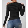 ZESICA Womens Off Shoulder Long Sleeve Tops 2026 Spring Casual Boat Neck Ruched Slim Fit Going Out Y2k Shirts Blouses(Black)