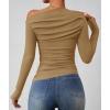 ZESICA Womens Off Shoulder Long Sleeve Tops 2026 Spring Casual Boat Neck Ruched Slim Fit Going Out Y2k Shirts Blouses(Khaki)