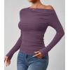 ZESICA Womens Off Shoulder Long Sleeve Tops 2026 Spring Casual Boat Neck Ruched Slim Fit Going Out Y2k Shirts Blouses(Purple)