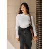 ZESICA Womens Off Shoulder Long Sleeve Tops 2026 Spring Casual Boat Neck Ruched Slim Fit Going Out Y2k Shirts Blouses(White)