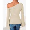 ZESICA Women’s Off Shoulder Tops Bell Long Sleeve Shirts 2026 Spring Trendy Going Out Ruched Tight Fitted Y2K Clothes(Apricot)