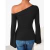 ZESICA Women’s Off Shoulder Tops Bell Long Sleeve Shirts 2026 Spring Trendy Going Out Ruched Tight Fitted Y2K Clothes(Black)