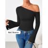 ZESICA Women’s Off Shoulder Tops Bell Long Sleeve Shirts 2026 Spring Trendy Going Out Ruched Tight Fitted Y2K Clothes(Black)