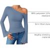 ZESICA Women’s Off Shoulder Tops Bell Long Sleeve Shirts 2026 Spring Trendy Going Out Ruched Tight Fitted Y2K Clothes(Blue)
