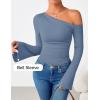 ZESICA Women’s Off Shoulder Tops Bell Long Sleeve Shirts 2026 Spring Trendy Going Out Ruched Tight Fitted Y2K Clothes(Blue)