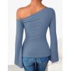 ZESICA Women’s Off Shoulder Tops Bell Long Sleeve Shirts 2026 Spring Trendy Going Out Ruched Tight Fitted Y2K Clothes(Blue)