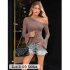 ZESICA Women’s Off Shoulder Tops Bell Long Sleeve Shirts 2026 Spring Trendy Going Out Ruched Tight Fitted Y2K Clothes(Lightkhaki)