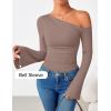 ZESICA Women’s Off Shoulder Tops Bell Long Sleeve Shirts 2026 Spring Trendy Going Out Ruched Tight Fitted Y2K Clothes(Lightkhaki)
