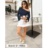 ZESICA Women’s Off Shoulder Tops Bell Long Sleeve Shirts 2026 Spring Trendy Going Out Ruched Tight Fitted Y2K Clothes(Navy)