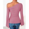 ZESICA Women’s Off Shoulder Tops Bell Long Sleeve Shirts 2026 Spring Trendy Going Out Ruched Tight Fitted Y2K Clothes(Pink)
