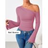 ZESICA Women’s Off Shoulder Tops Bell Long Sleeve Shirts 2026 Spring Trendy Going Out Ruched Tight Fitted Y2K Clothes(Pink)