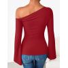 ZESICA Women’s Off Shoulder Tops Bell Long Sleeve Shirts 2026 Spring Trendy Going Out Ruched Tight Fitted Y2K Clothes(Red)