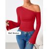 ZESICA Women’s Off Shoulder Tops Bell Long Sleeve Shirts 2026 Spring Trendy Going Out Ruched Tight Fitted Y2K Clothes(Red)