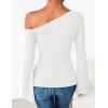 ZESICA Women’s Off Shoulder Tops Bell Long Sleeve Shirts 2026 Spring Trendy Going Out Ruched Tight Fitted Y2K Clothes(White)