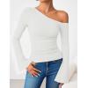 ZESICA Women’s Off Shoulder Tops Bell Long Sleeve Shirts 2026 Spring Trendy Going Out Ruched Tight Fitted Y2K Clothes(White)