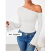 ZESICA Women’s Off Shoulder Tops Bell Long Sleeve Shirts 2026 Spring Trendy Going Out Ruched Tight Fitted Y2K Clothes(White)