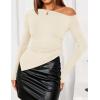 ZESICA Women’s Off The Shoulder Tops 2026 Long Sleeve Y2K Asymmetrical Ruched Fitted Shirts Spring Trendy Going Out Top(Apricot)