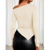 ZESICA Women’s Off The Shoulder Tops 2026 Long Sleeve Y2K Asymmetrical Ruched Fitted Shirts Spring Trendy Going Out Top(Apricot)