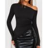 ZESICA Women’s Off The Shoulder Tops 2026 Long Sleeve Y2K Asymmetrical Ruched Fitted Shirts Spring Trendy Going Out Top(Black)