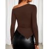ZESICA Women’s Off The Shoulder Tops 2026 Long Sleeve Y2K Asymmetrical Ruched Fitted Shirts Spring Trendy Going Out Top(Coffee)
