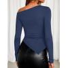 ZESICA Women’s Off The Shoulder Tops 2026 Long Sleeve Y2K Asymmetrical Ruched Fitted Shirts Spring Trendy Going Out Top(Navy)