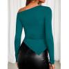 ZESICA Women’s Off The Shoulder Tops 2026 Long Sleeve Y2K Asymmetrical Ruched Fitted Shirts Spring Trendy Going Out Top(Teal)
