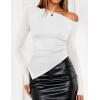 ZESICA Women’s Off The Shoulder Tops 2026 Long Sleeve Y2K Asymmetrical Ruched Fitted Shirts Spring Trendy Going Out Top(White)
