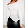 ZESICA Women’s Off The Shoulder Tops 2026 Long Sleeve Y2K Asymmetrical Ruched Fitted Shirts Spring Trendy Going Out Top(White)