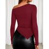 ZESICA Women’s Off The Shoulder Tops 2026 Long Sleeve Y2K Asymmetrical Ruched Fitted Shirts Spring Trendy Going Out Top(Wine)