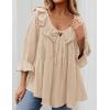 ZESICA Womens Scoop Neck 3/4 Length Sleeve Tops 2026 Casual Tie Front Ruffle Tiered Loose Tunic Shirts Blouses Fall Outfits(Apricot)