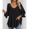 ZESICA Womens Scoop Neck 3/4 Length Sleeve Tops 2026 Casual Tie Front Ruffle Tiered Loose Tunic Shirts Blouses Fall Outfits(Black)