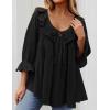 ZESICA Womens Scoop Neck 3/4 Length Sleeve Tops 2026 Casual Tie Front Ruffle Tiered Loose Tunic Shirts Blouses Fall Outfits(Black)