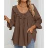 ZESICA Womens Scoop Neck 3/4 Length Sleeve Tops 2026 Casual Tie Front Ruffle Tiered Loose Tunic Shirts Blouses Fall Outfits(Brown)
