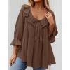 ZESICA Womens Scoop Neck 3/4 Length Sleeve Tops 2026 Casual Tie Front Ruffle Tiered Loose Tunic Shirts Blouses Fall Outfits(Brown)