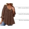 ZESICA Womens Scoop Neck 3/4 Length Sleeve Tops 2026 Casual Tie Front Ruffle Tiered Loose Tunic Shirts Blouses Fall Outfits(Brown)