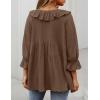 ZESICA Womens Scoop Neck 3/4 Length Sleeve Tops 2026 Casual Tie Front Ruffle Tiered Loose Tunic Shirts Blouses Fall Outfits(Brown)