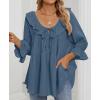 ZESICA Womens Scoop Neck 3/4 Length Sleeve Tops 2026 Casual Tie Front Ruffle Tiered Loose Tunic Shirts Blouses Fall Outfits(Dusty Blue)