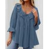 ZESICA Womens Scoop Neck 3/4 Length Sleeve Tops 2026 Casual Tie Front Ruffle Tiered Loose Tunic Shirts Blouses Fall Outfits(Dusty Blue)