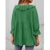 ZESICA Womens Scoop Neck 3/4 Length Sleeve Tops 2026 Casual Tie Front Ruffle Tiered Loose Tunic Shirts Blouses Fall Outfits(Green)